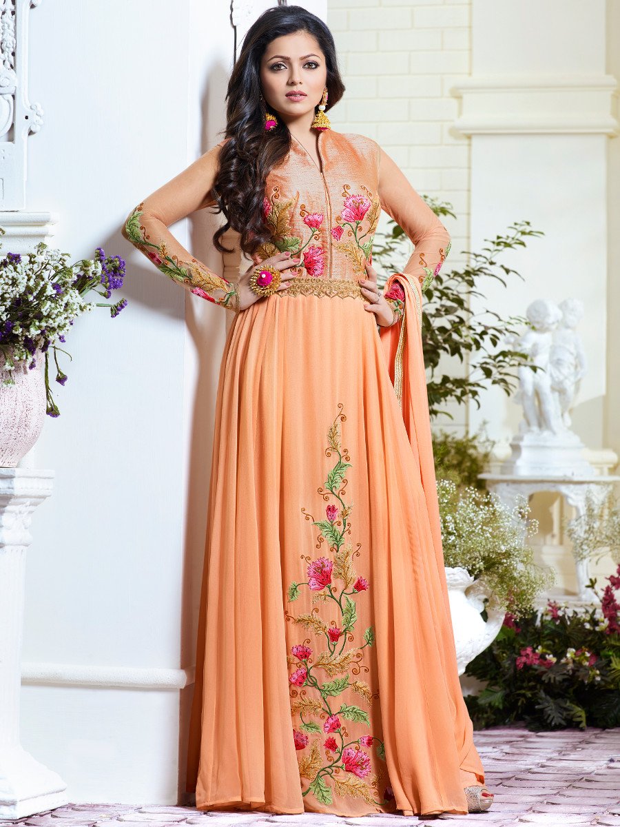 peach anarkali suits
